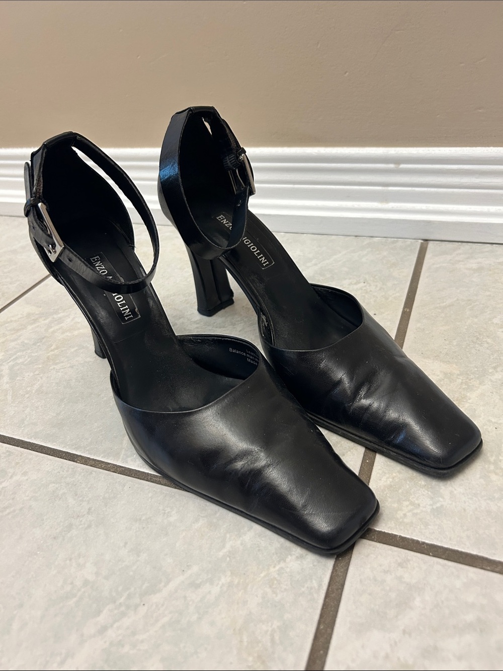 Enzo Angiolini Black Square-Toe Ankle-Strap Heels